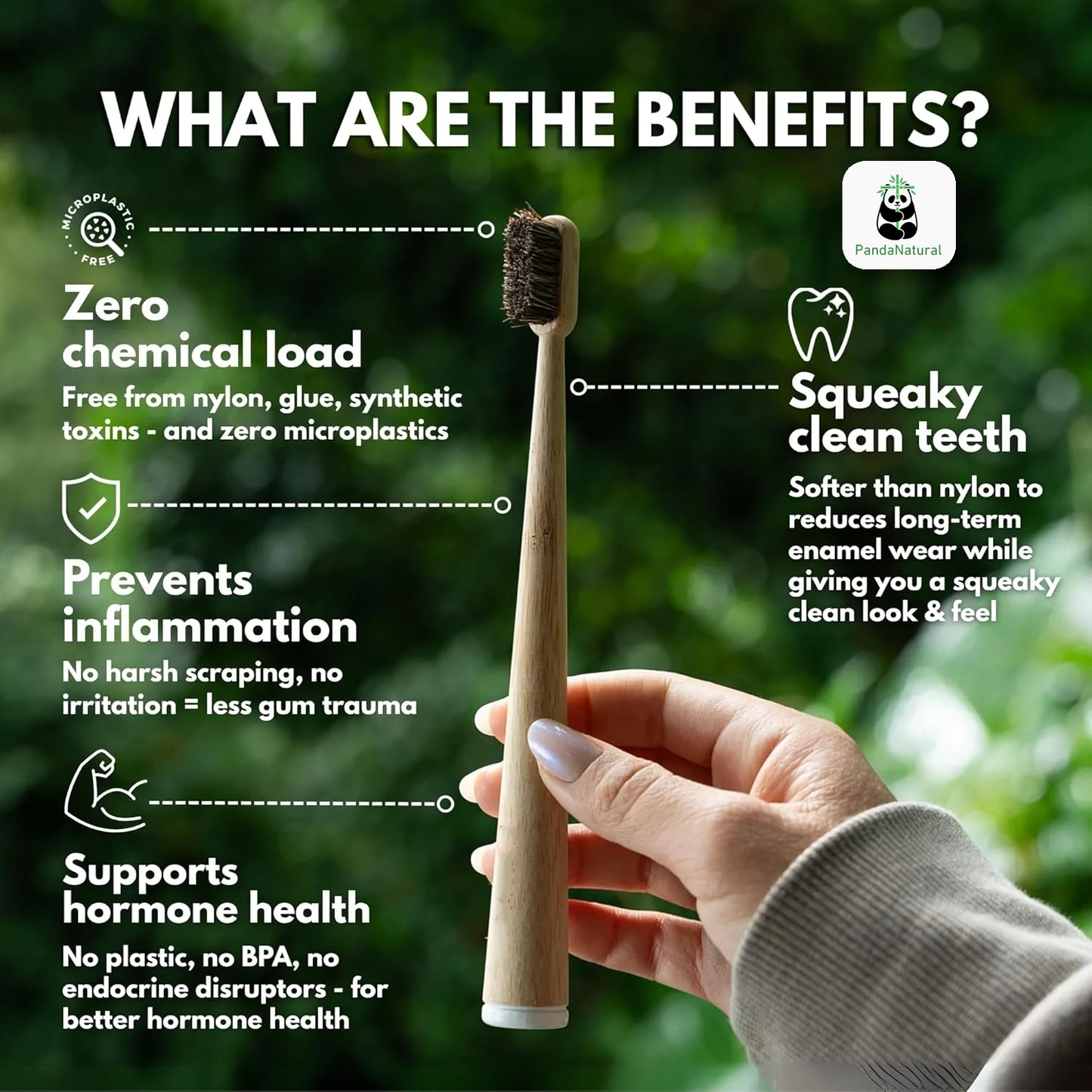 5-Pack: Real Natural Horse Hair ToothBrushes- PandaNatural™